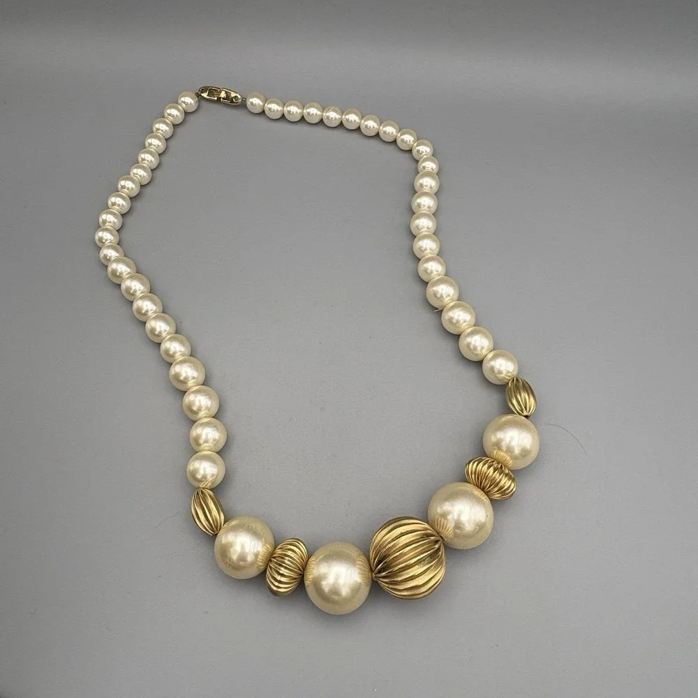 Vintage Napier Staement Necklace Faux Pearls Gold